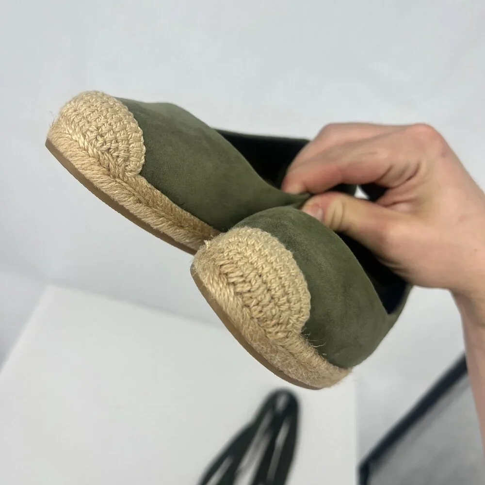 Tory Burch Heather Espadrille Ankle Wrap Wedge Leccio Green Suede - Picture 7 of 12